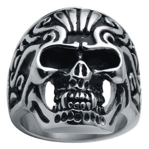 Silver Skull Ring Stainless Steel Mens Jewelry EUC 12